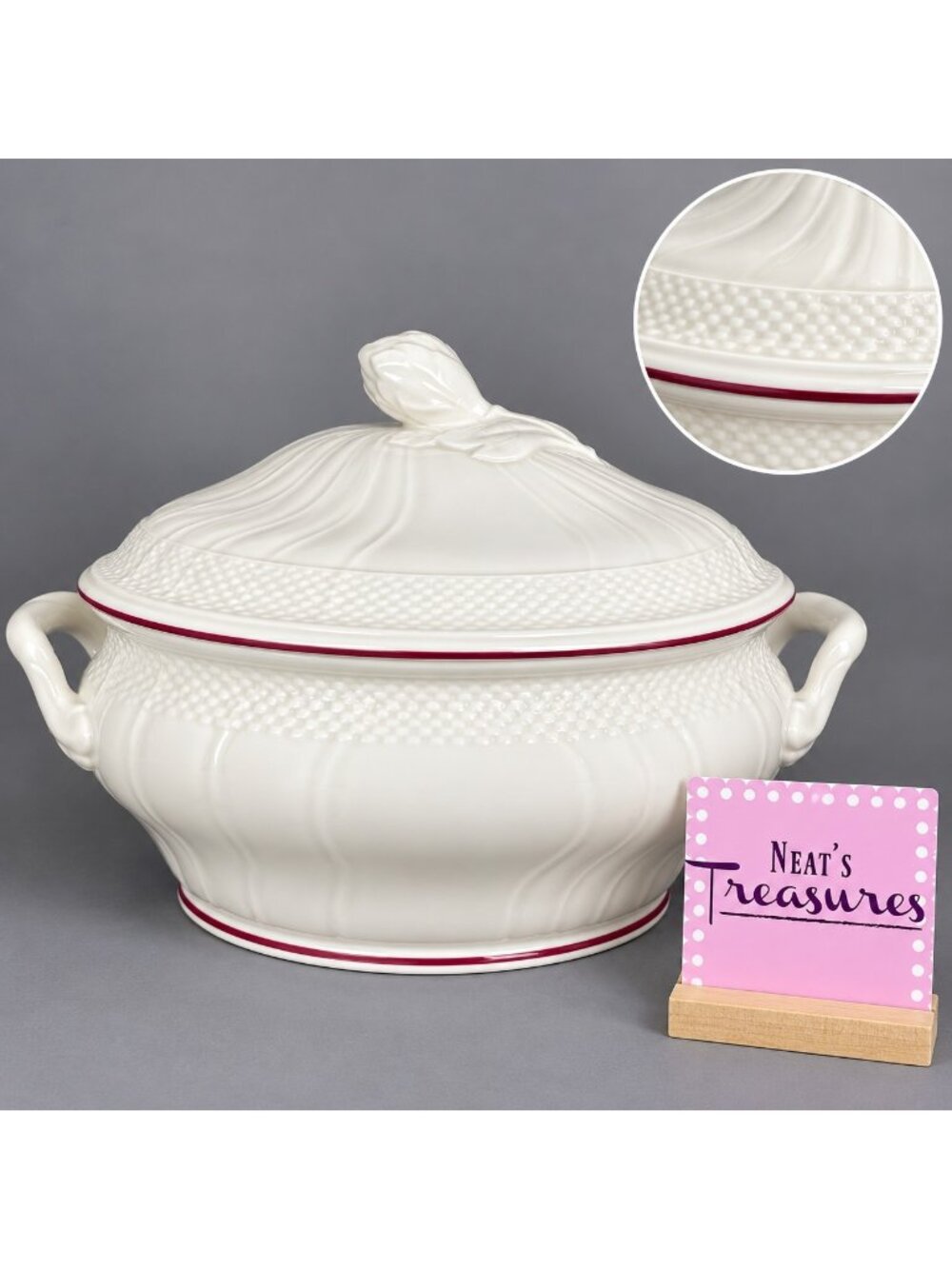 Rare Villeroy & Boch Heinrich Germany White Swirl Bone China Oval Lidded Tureen